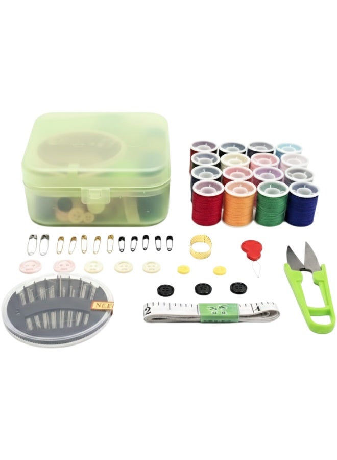 طقم خياطة متكامل 72 قطعة في علبة شفافة محكمة الغلق – حقيبة خياطة محمولة متعددة الاستخدامات للإصلاحات السريعة والسفر والمنزل – خيوط بوليستر متعددة الألوان، 30 إبرة يدوية، مقص U حاد، شريط قياس 150 سم، دبابيس أمان، أزرار، كشتبان ولضامة إبر – Sewing Kit Portable All In One Box - Image 1